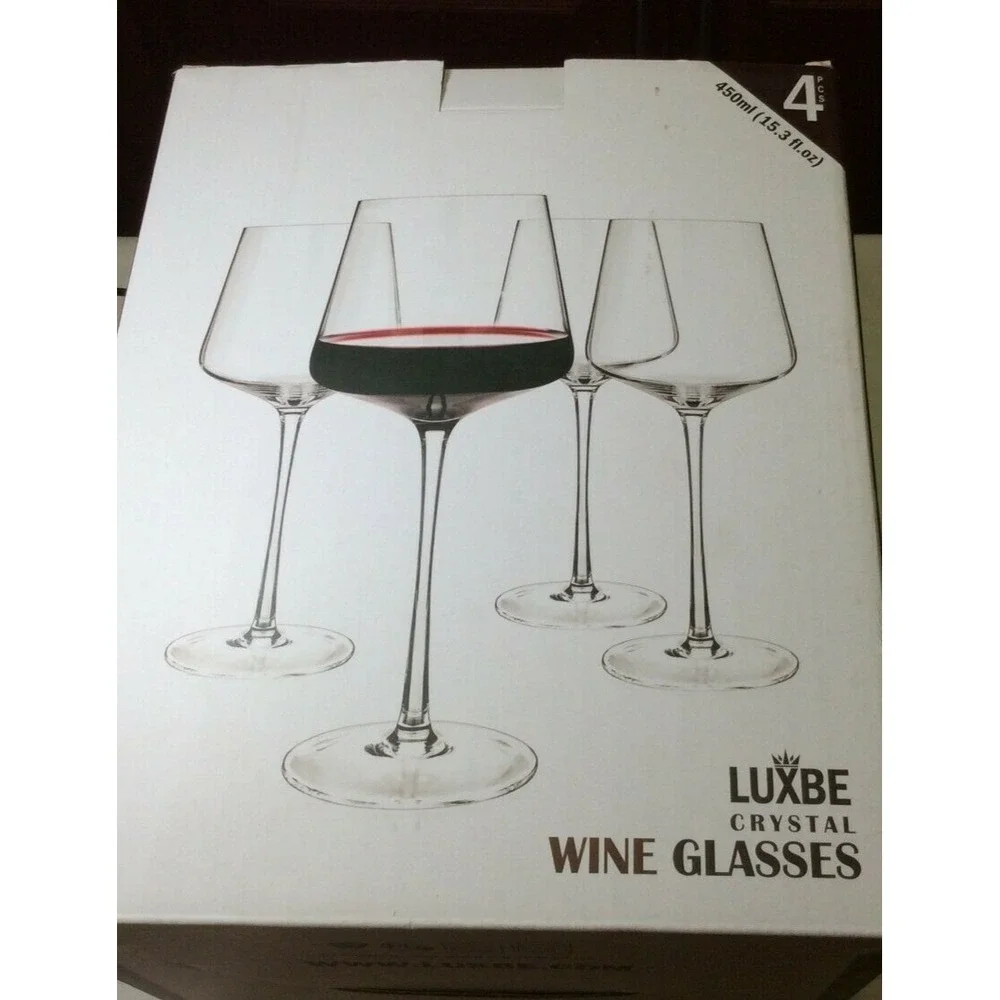 Collectible Luxbe high end crystal wine glasses, set of 4 new in box - T1383